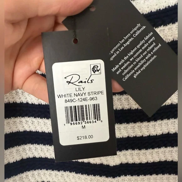 NWT Rails Lily Navy & White 100% Cotton Crochet Knit Stripe Euro-Summer Dress - Picture 10 of 12